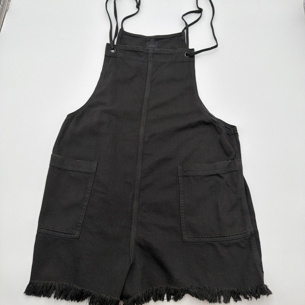 Aerie Real Black Denim Overalls Shorts Romper XL Frayed Y2K Casual Goth Grunge